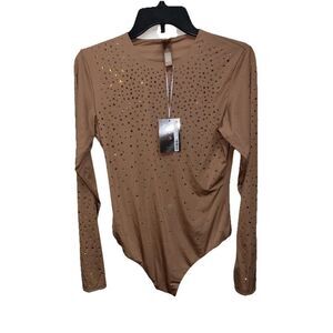 Skims x Swarovski JELLY SHEER LONG SLEEVE THONG BODYSUIT Sienna XL NEW